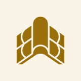 Abstract brown geometric logo on beige background.